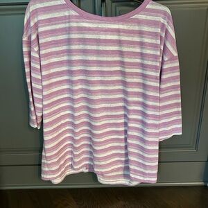 J. Jill Lavender and White Striped Long Sleeve Top